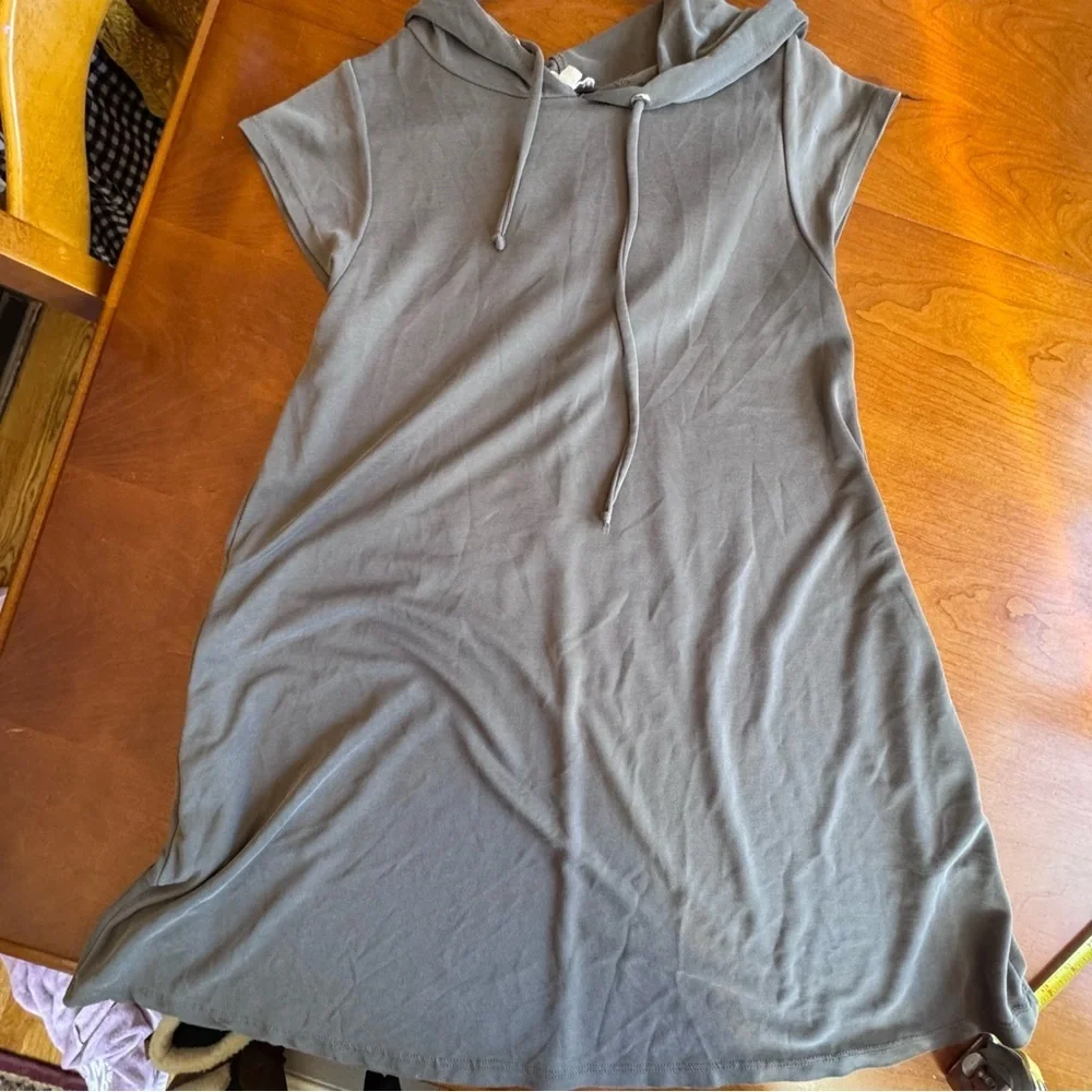 Elan Soft Black Dress Hooded Cap Sleeve Pull Over Pockets USA Made - Picture 10 of 12